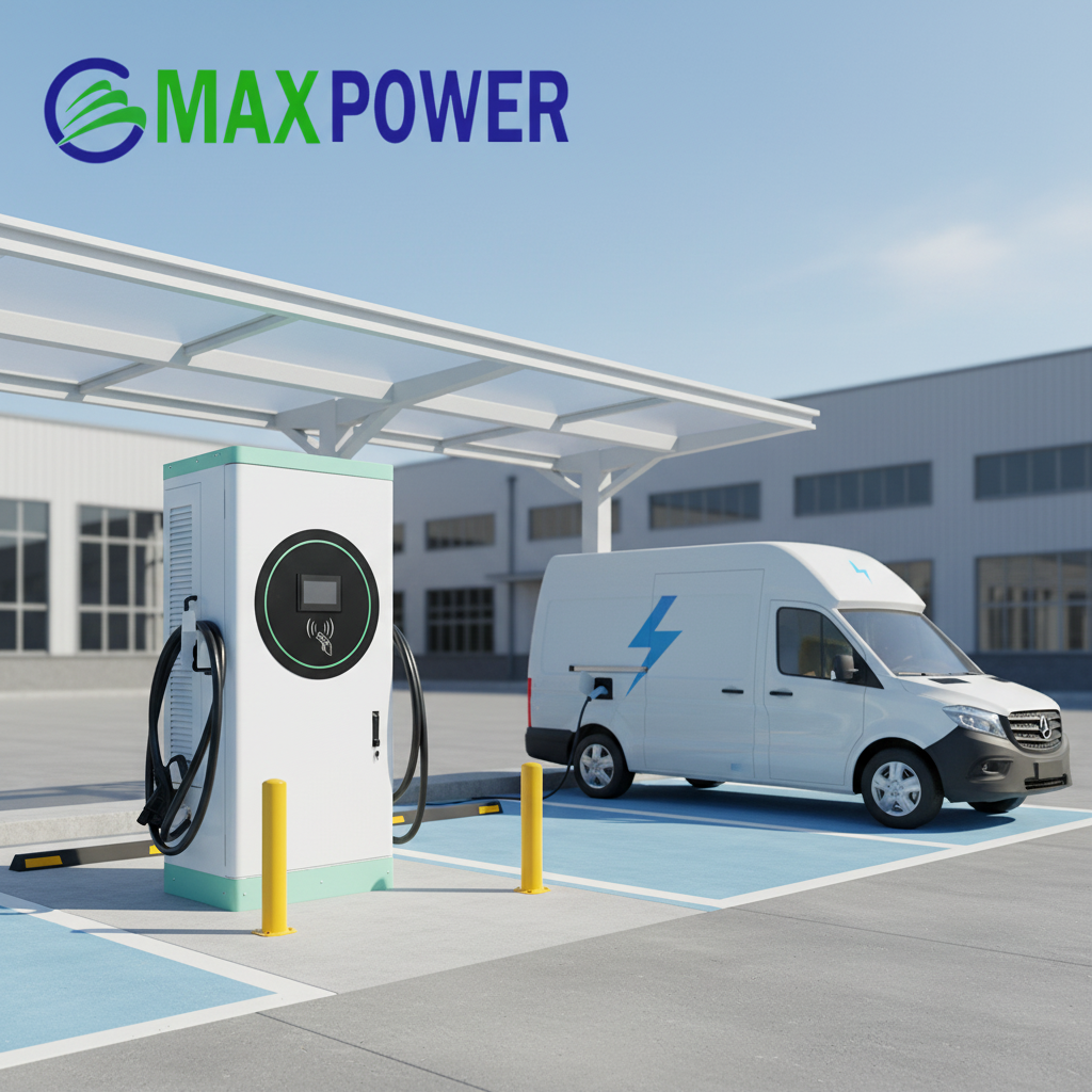 High power supercharging station manufactured by Guangdong Maisbao, black and silver housing, multiple charging ports, modern industrial design, professional charging equipment